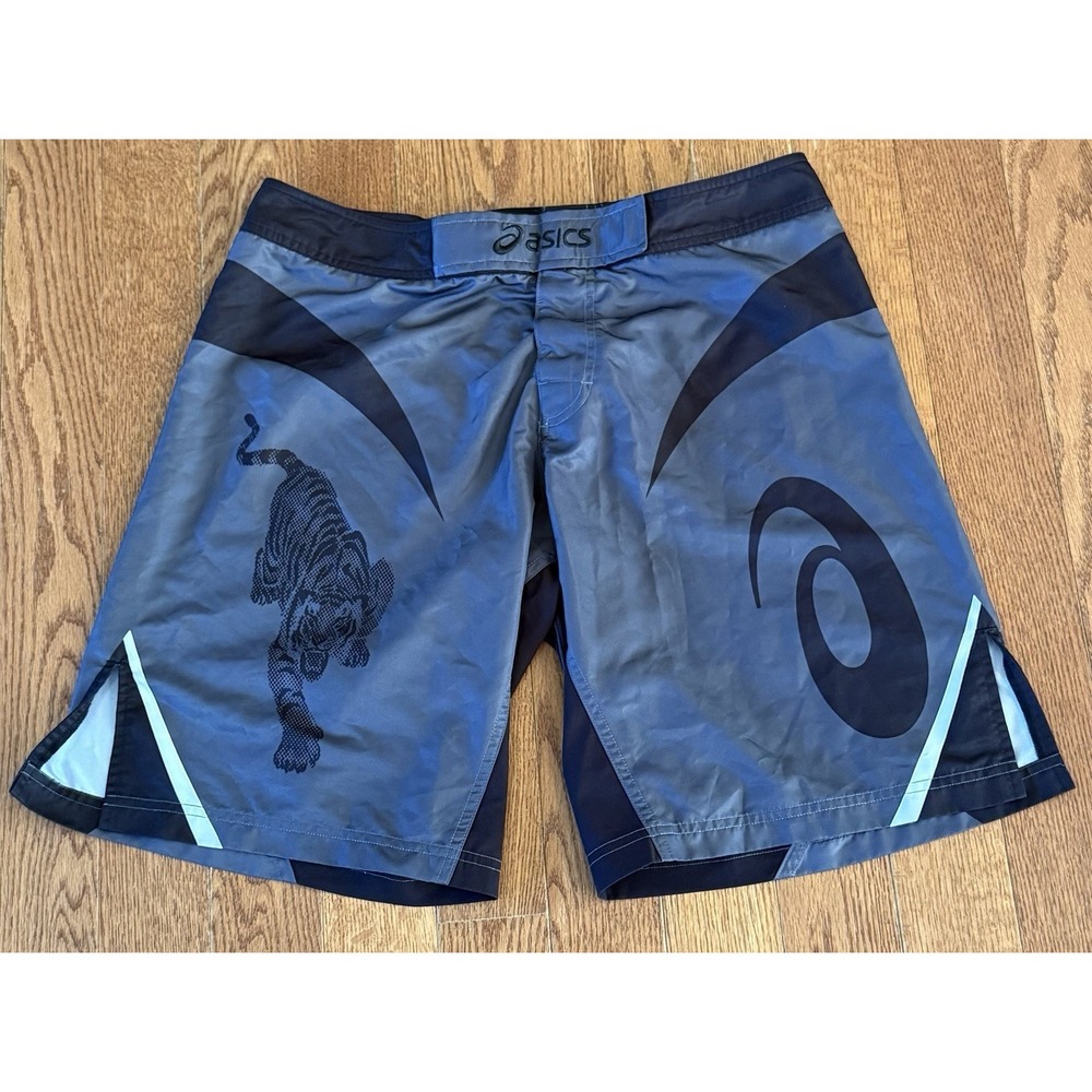 Asics Tiger Graphic Wrestling MMA Board Shorts Mens 34 Grey Black Gym Athletic